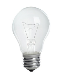 New incandescent light bulb for lamp on white background