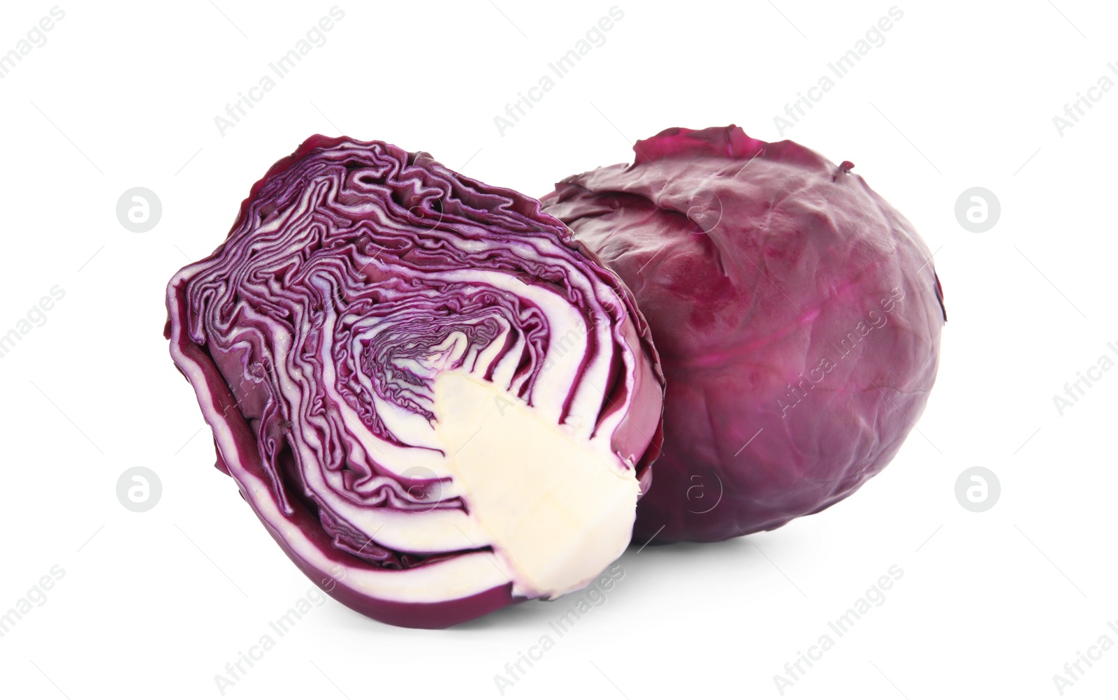 Photo of Sliced ripe red cabbage on white background