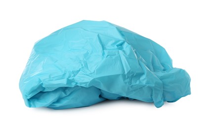 Light blue plastic bag isolated on white