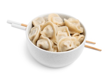 Tasty dumplings in bowl isolated on white