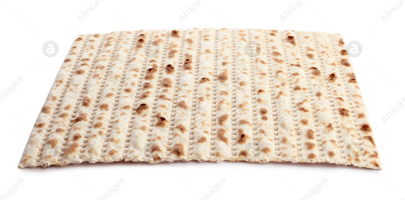 Photo of Passover matzo isolated on white. Pesach celebration