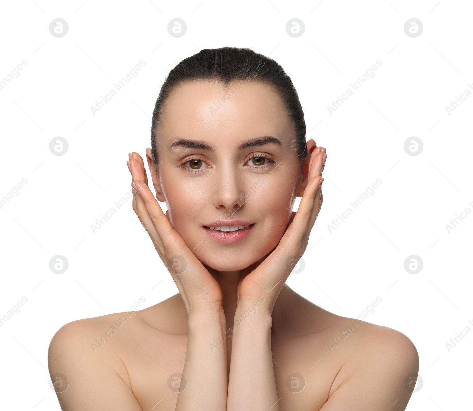 Photo of Portrait of beautiful young woman on white background