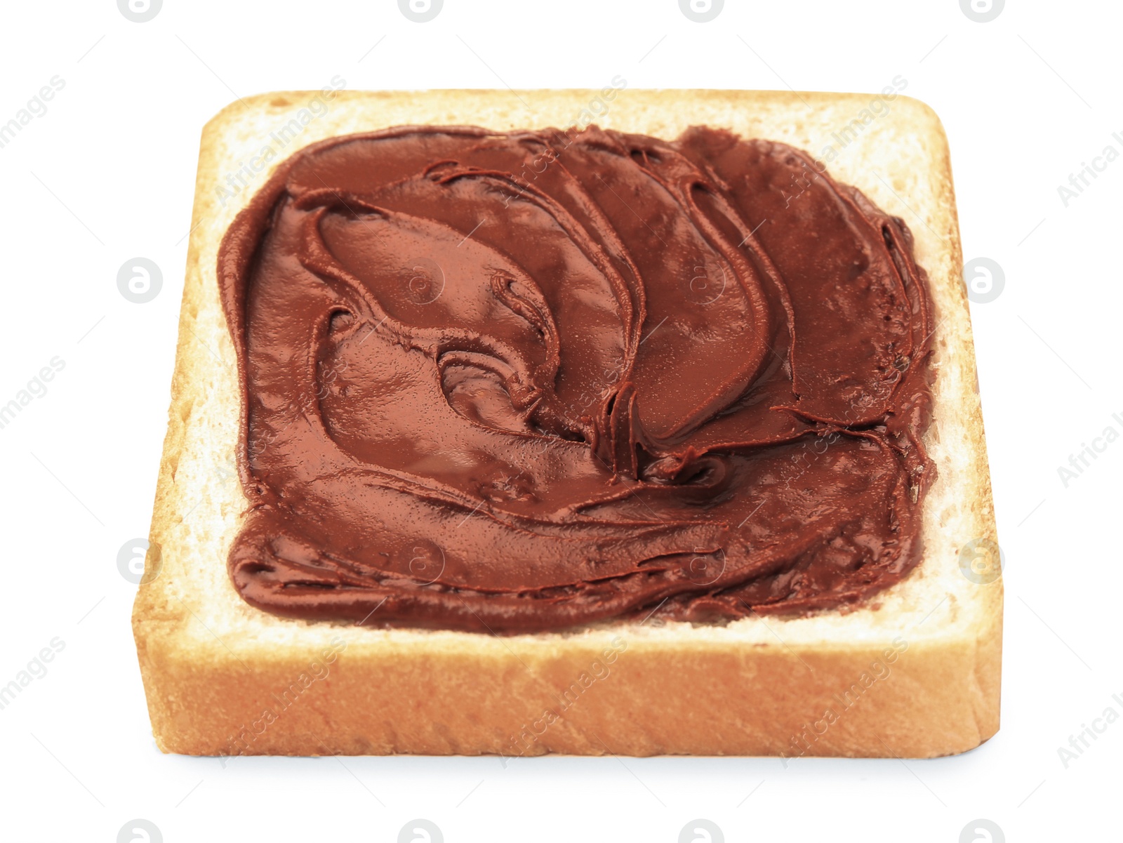 Photo of Tasty toast with chocolate paste isolated on white