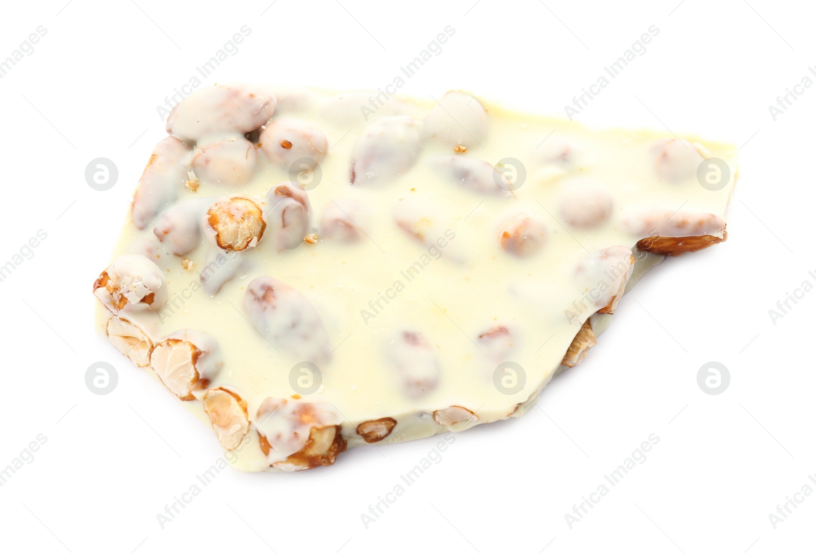 Photo of Delicious chocolate with nuts on white background