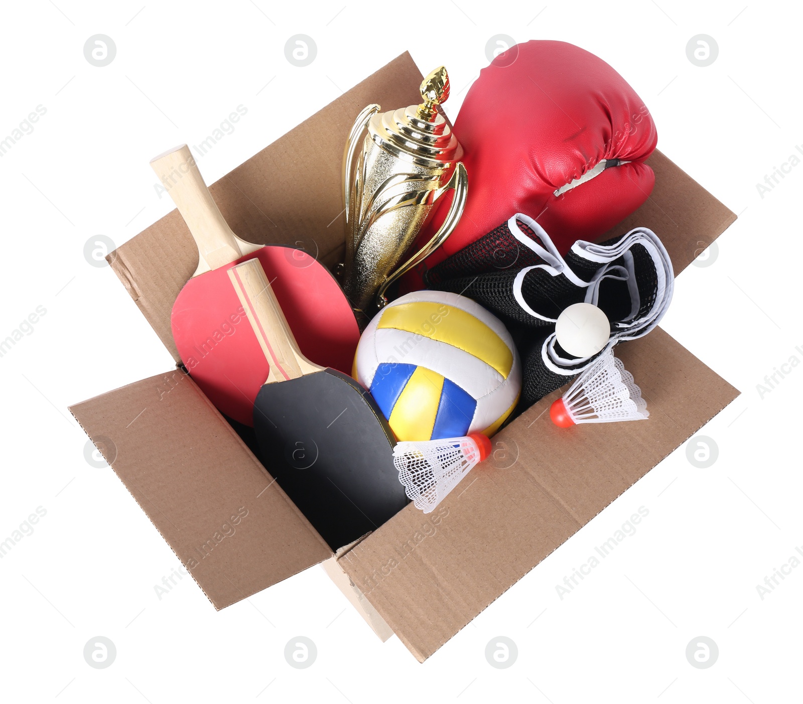 Photo of Box of unwanted stuff isolated on white