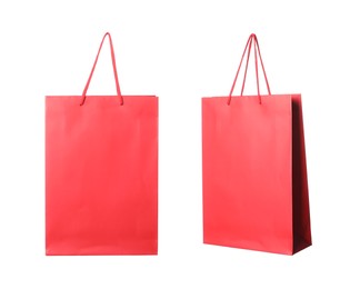 Red shopping bag isolated on white, different sides