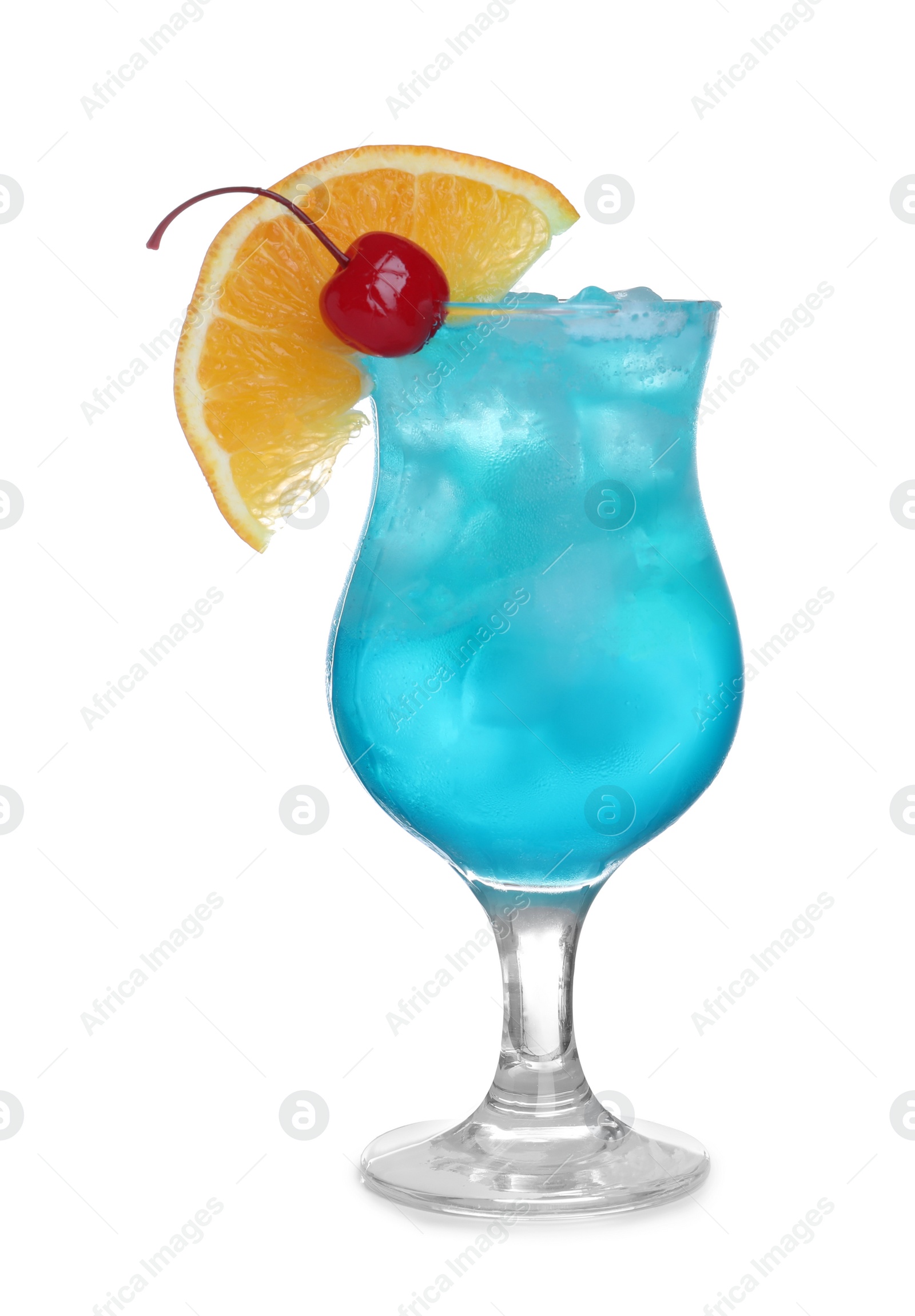 Photo of Fresh alcoholic Blue Lagoon cocktail isolated on white