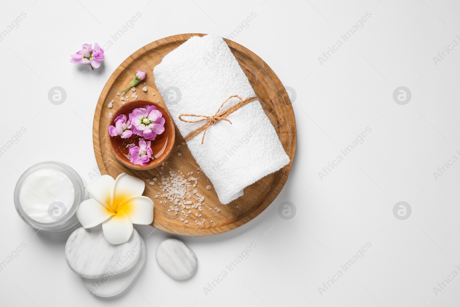 Photo of Composition with spa stones on white background, top view