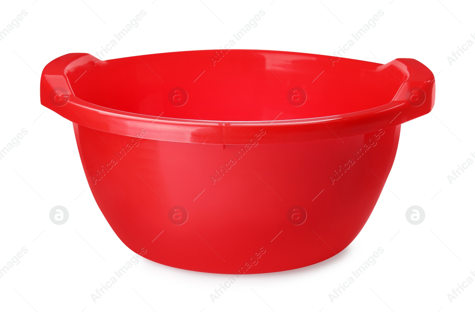 Photo of Red basin isolated on white. Cleaning equipment