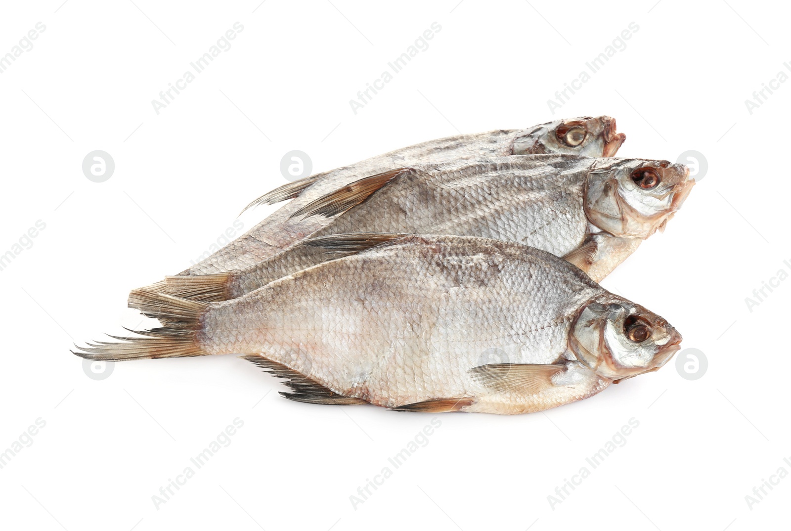 Photo of Tasty dried fish isolated on white. Seafood