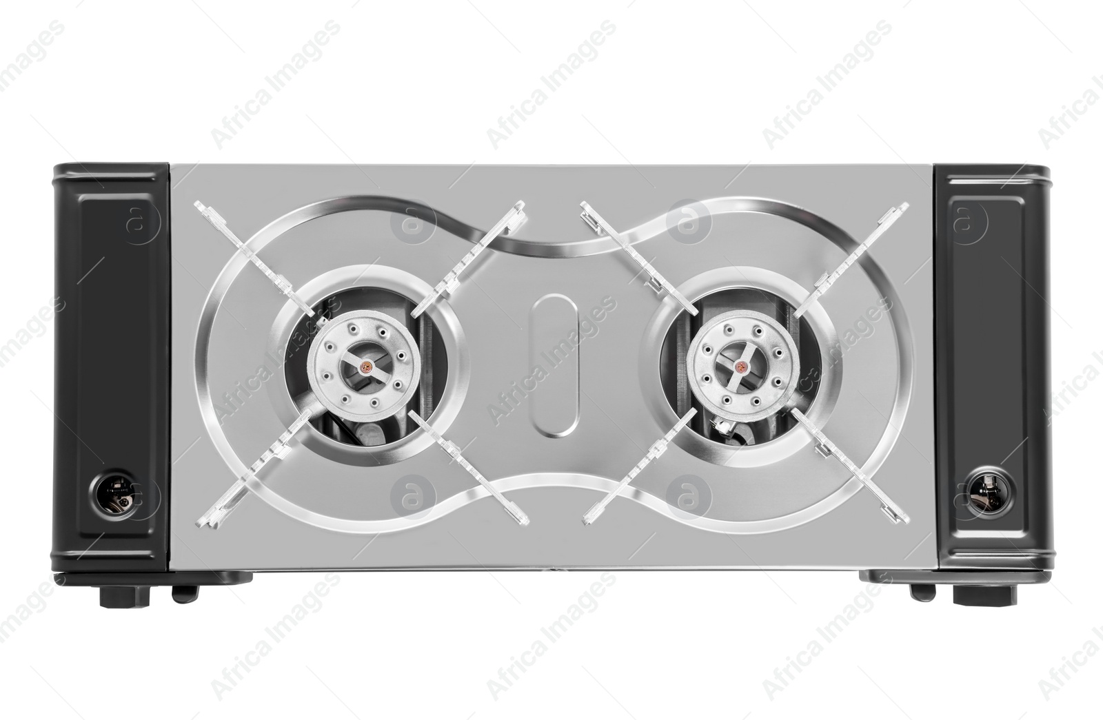 Photo of Portable gas stove isolated on white, top view. Military equipment
