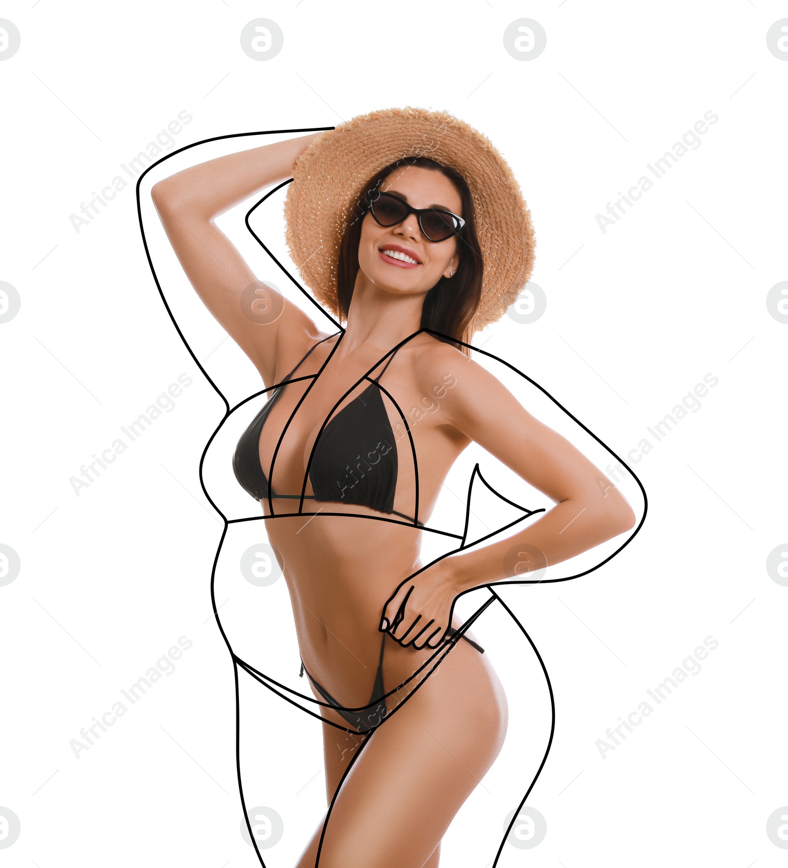 Image of Beautiful slim woman after weight loss on white background 