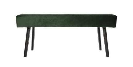 Photo of Stylish dark green velvet indoor bench isolated on white