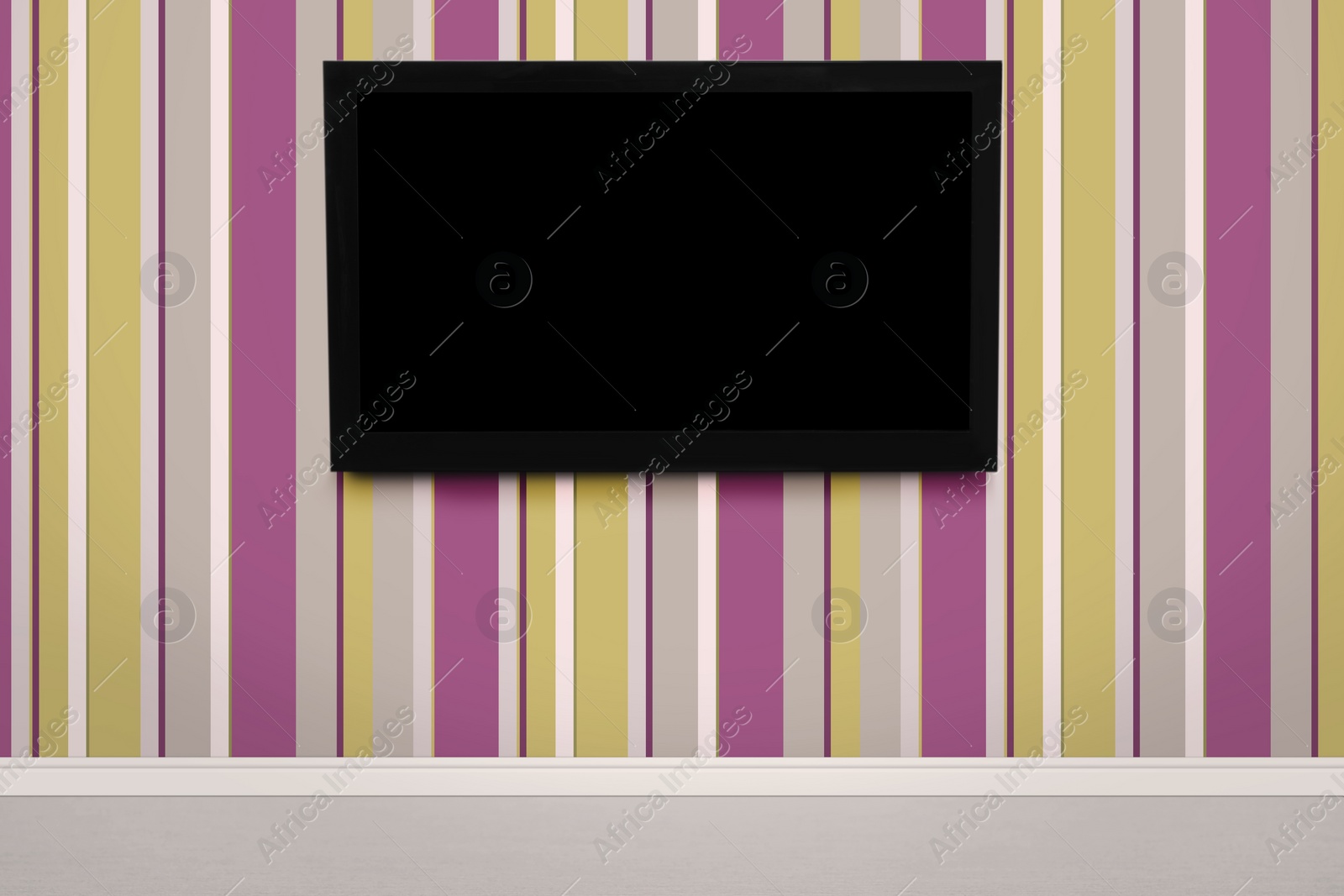 Image of Modern TV on color wall in room. Space for design