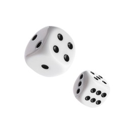 Two dice in air on white background