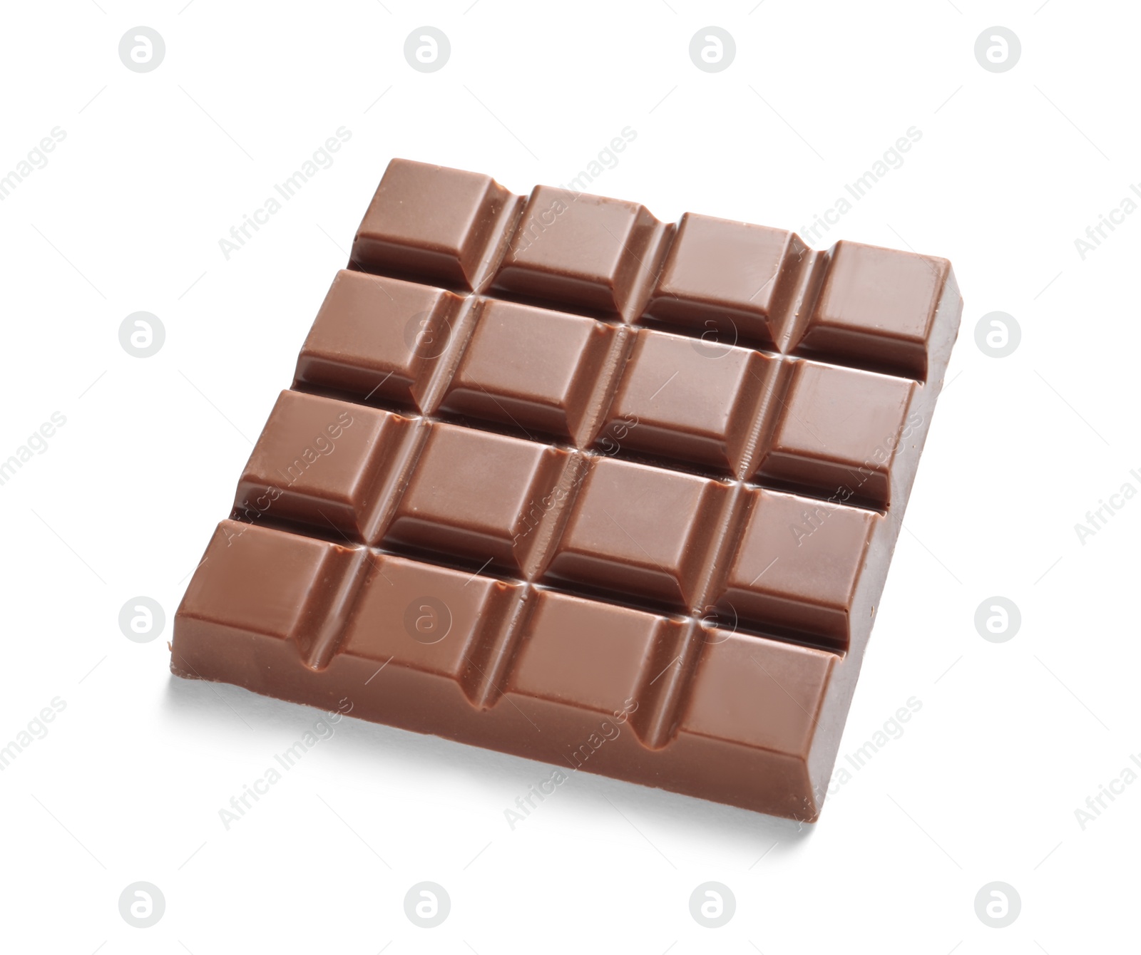 Photo of Tasty milk chocolate bar on white background