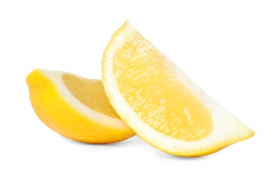 Fresh ripe lemon slices on white background