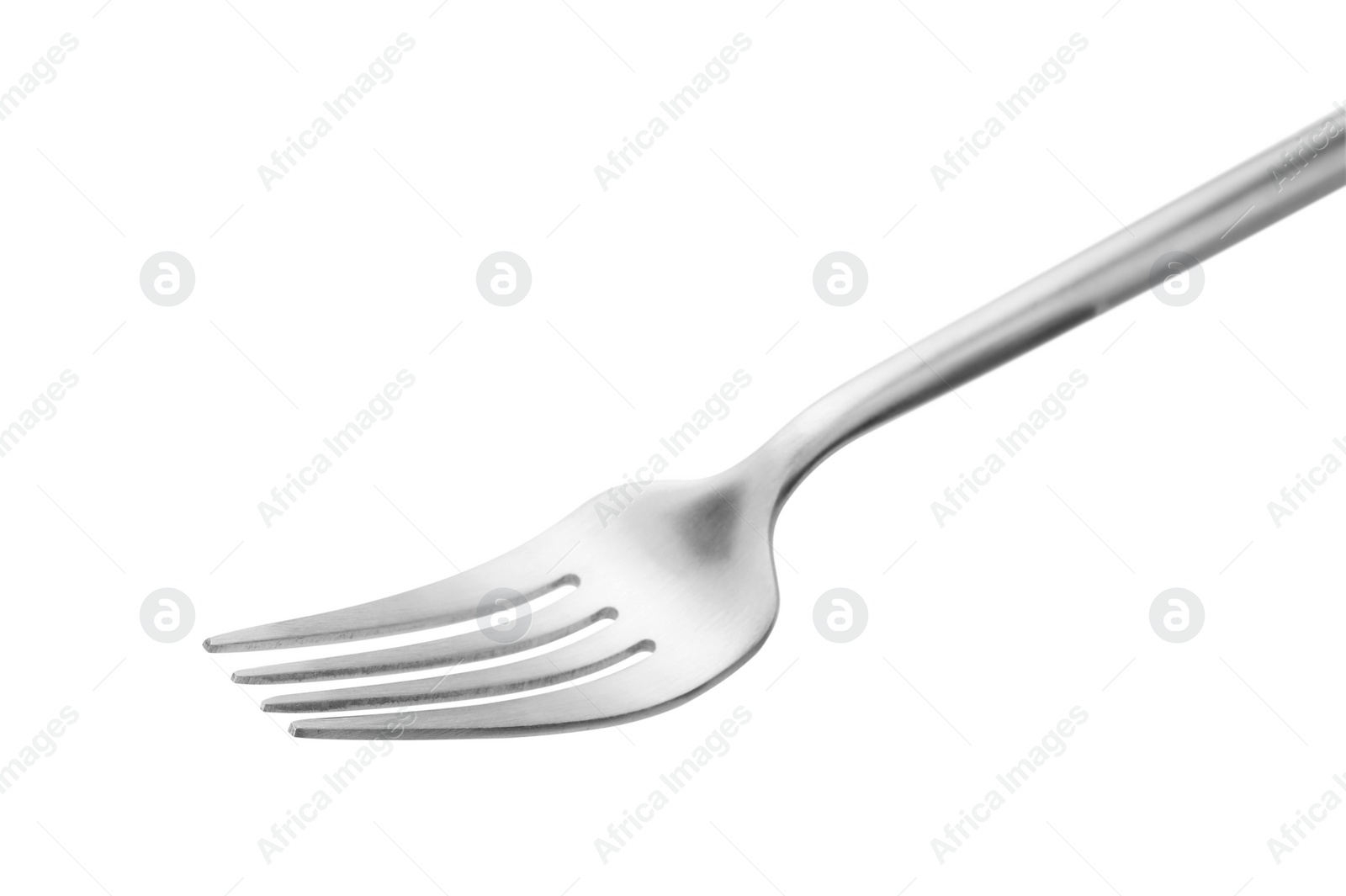 Photo of One shiny silver fork isolated on white