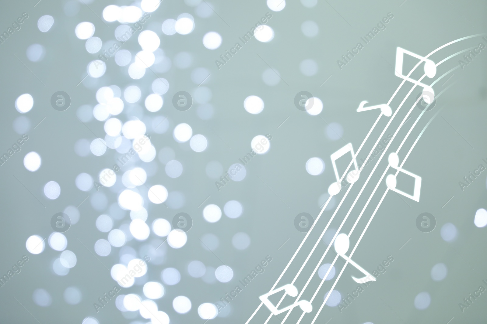 Image of Music notes on blurred background, bokeh effect