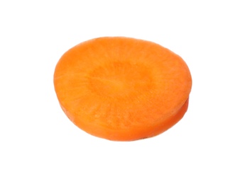 Photo of Cut fresh ripe carrot on white background