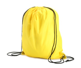 One yellow drawstring bag isolated on white