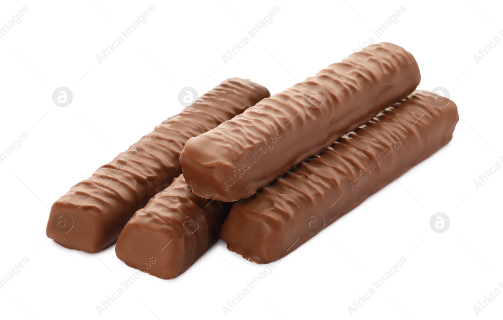Photo of Sweet tasty chocolate bars on white background