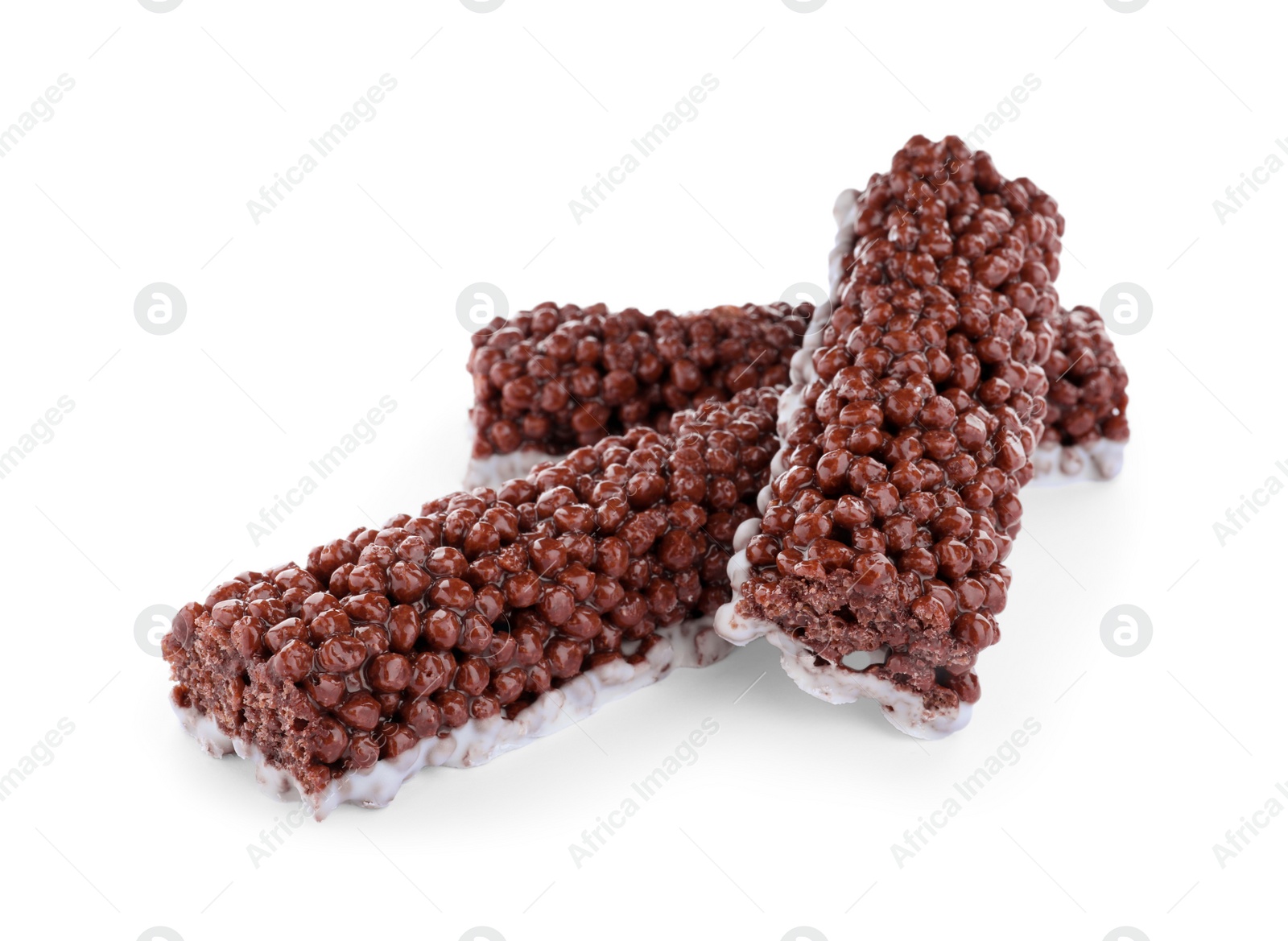 Photo of Delicious rice crispy treats on white background