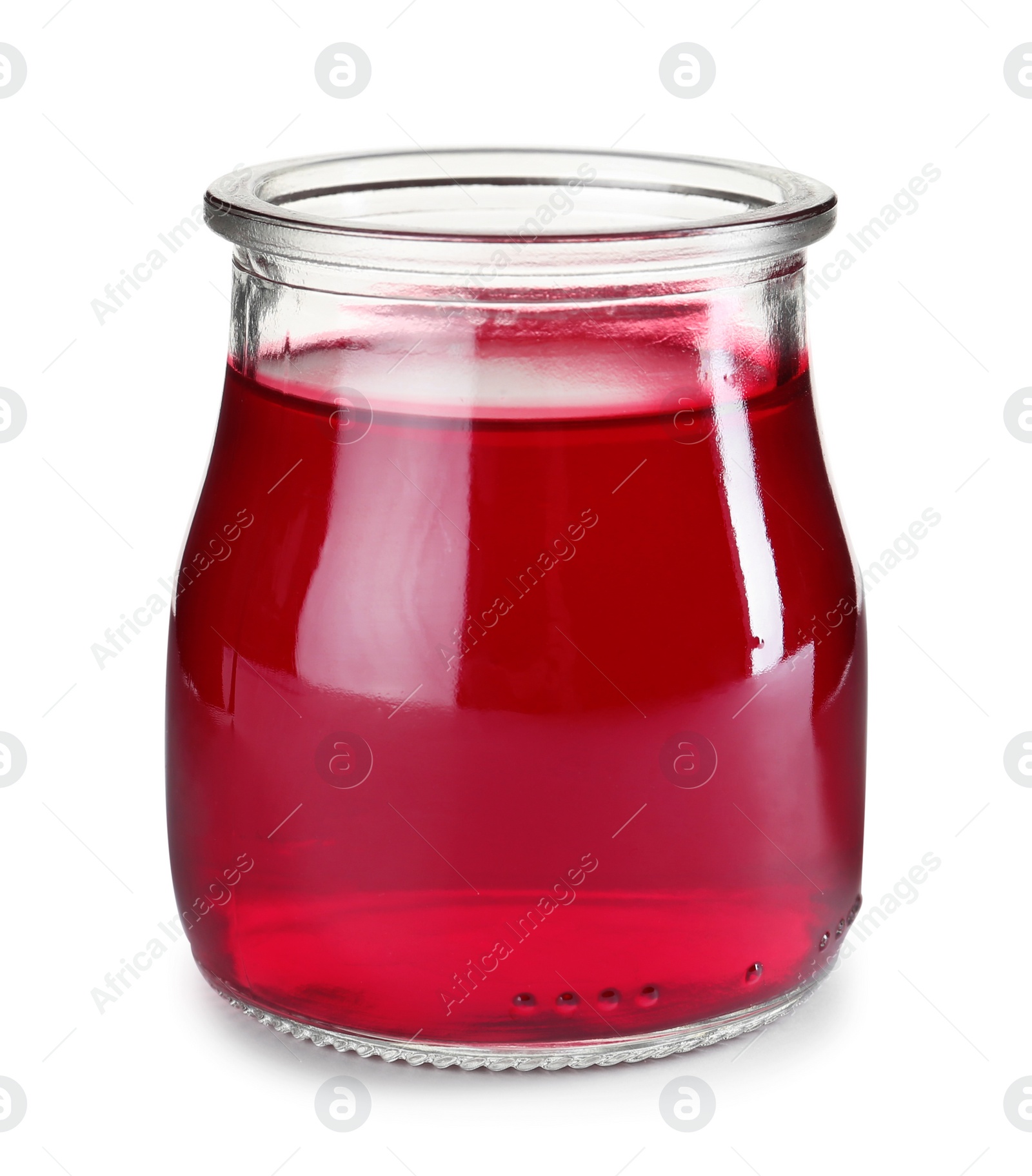 Photo of Tasty colorful jelly in glass jar on white background