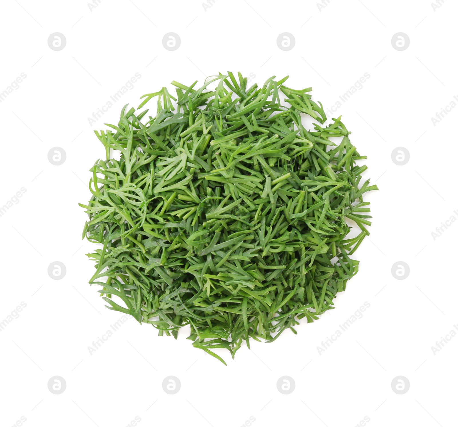 Photo of Pile of fresh dill isolated on white, top view