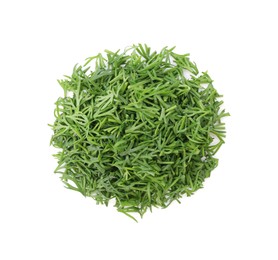 Photo of Pile of fresh dill isolated on white, top view