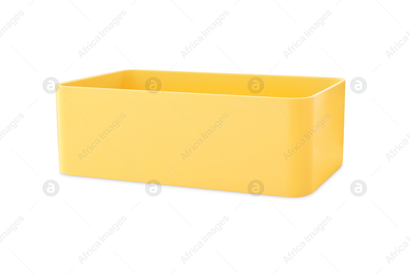 Photo of Yellow lunch box isolated on white. School food