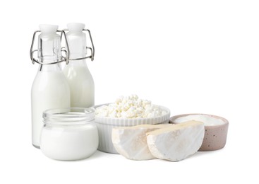 Photo of Different fresh dairy products isolated on white