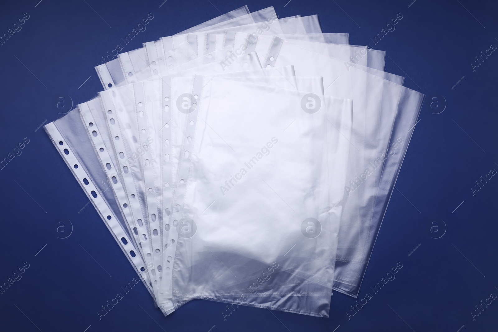 Photo of Punched pockets on blue background, flat lay