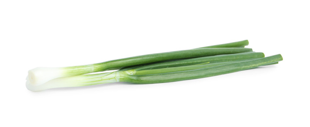 Photo of Fresh green spring onions isolated on white