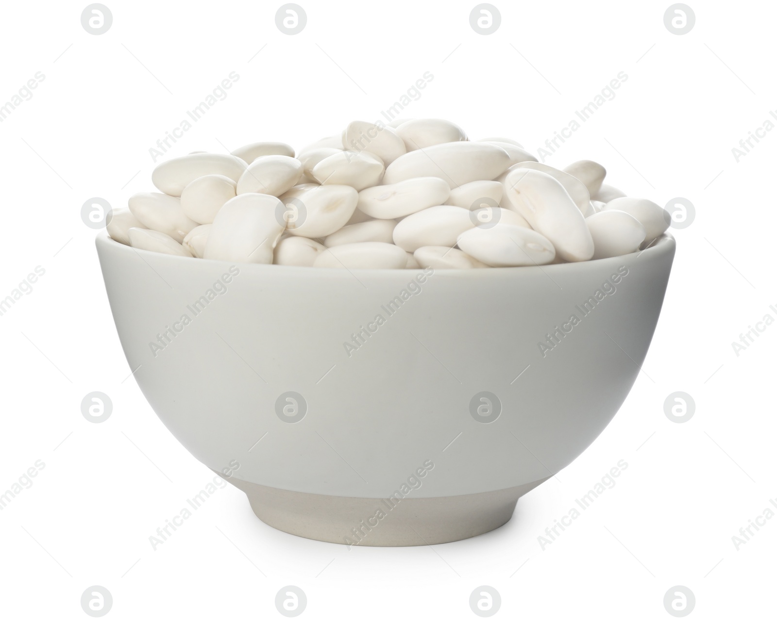 Photo of Bowl of uncooked navy beans isolated on white