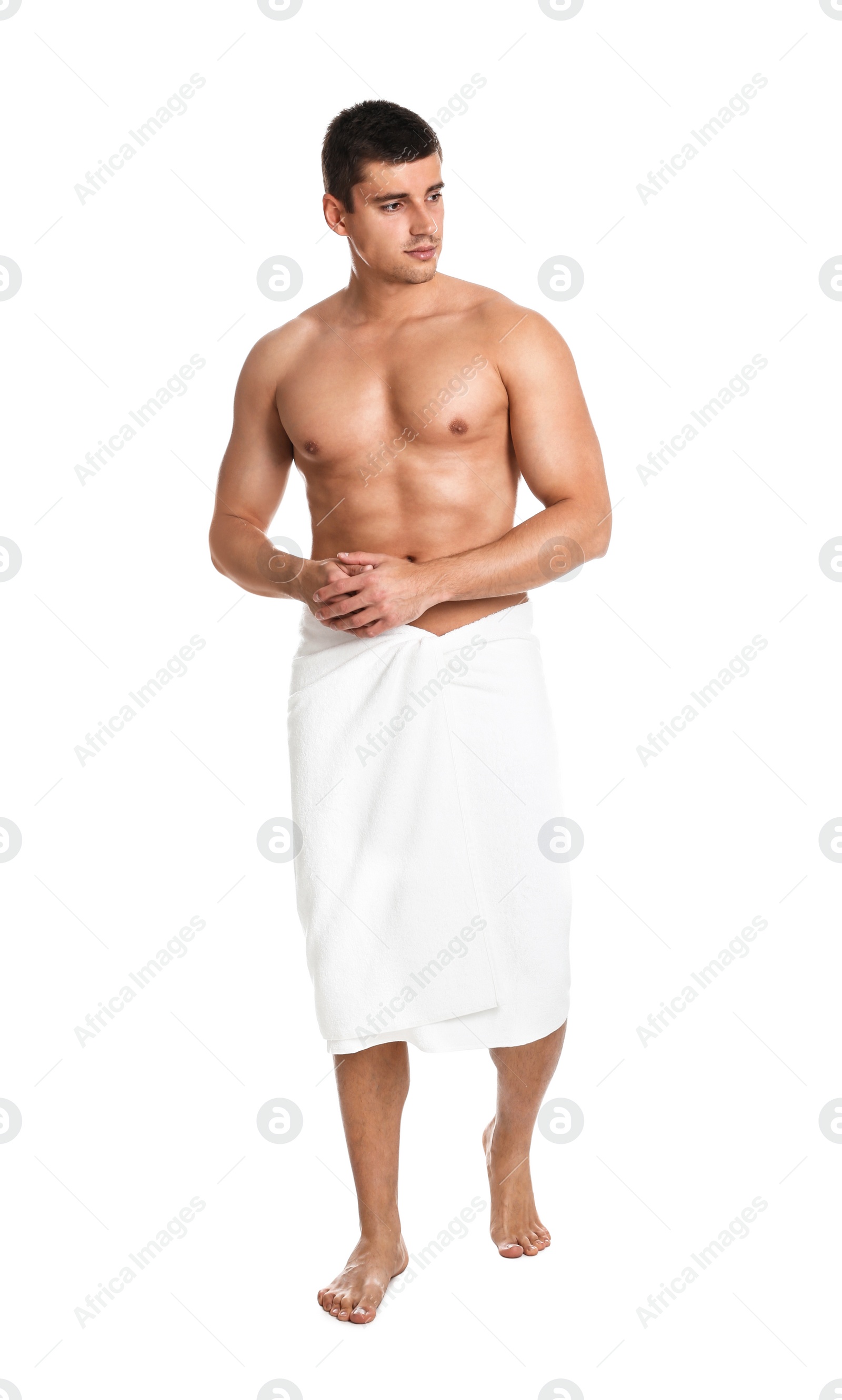 Photo of Man with sexy body on white background