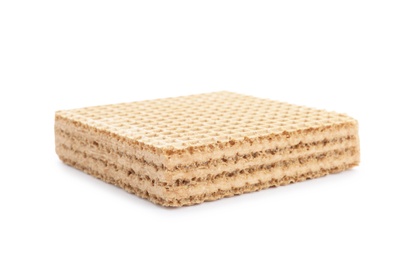 Delicious crispy wafer on white background. Sweet food