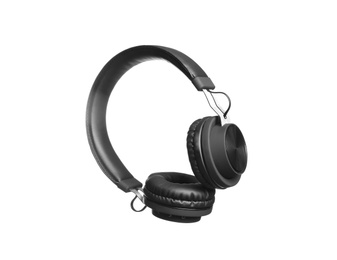 Stylish headphones with pads on white background