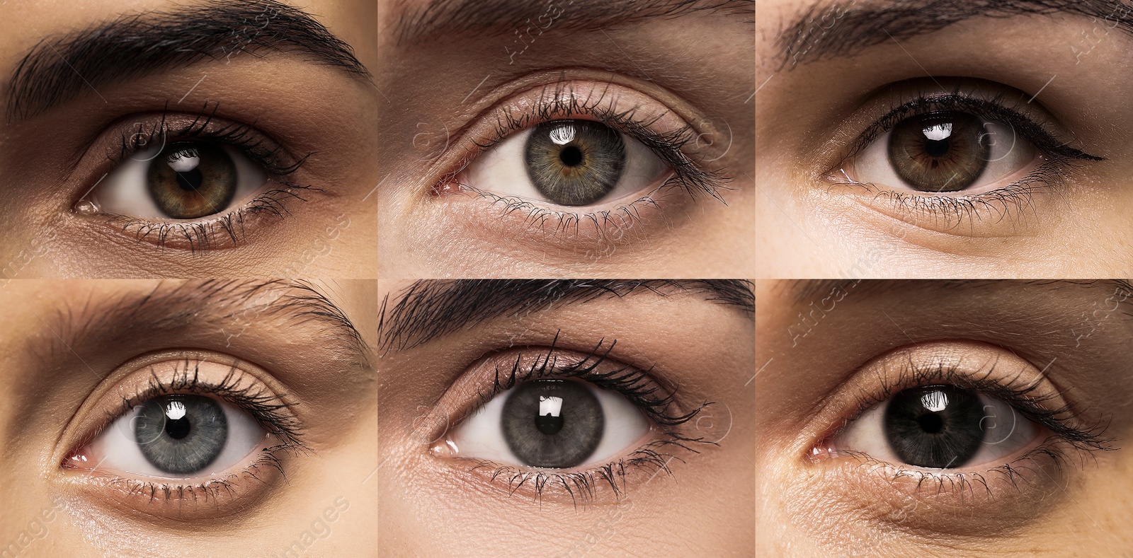 Image of Collage with photos of people with beautiful eyes of different colors. Banner design