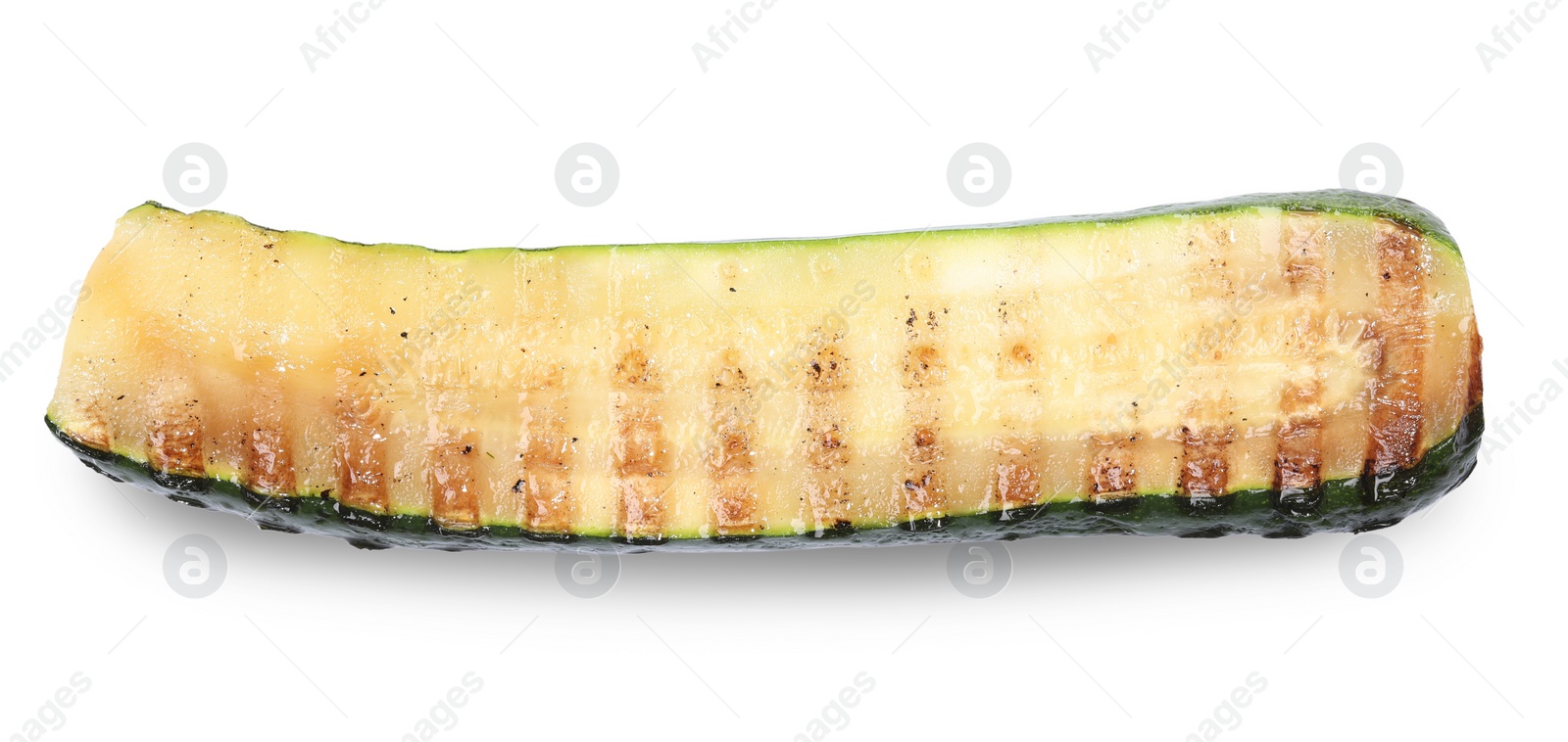 Photo of Slice of delicious grilled zucchini isolated on white, top view
