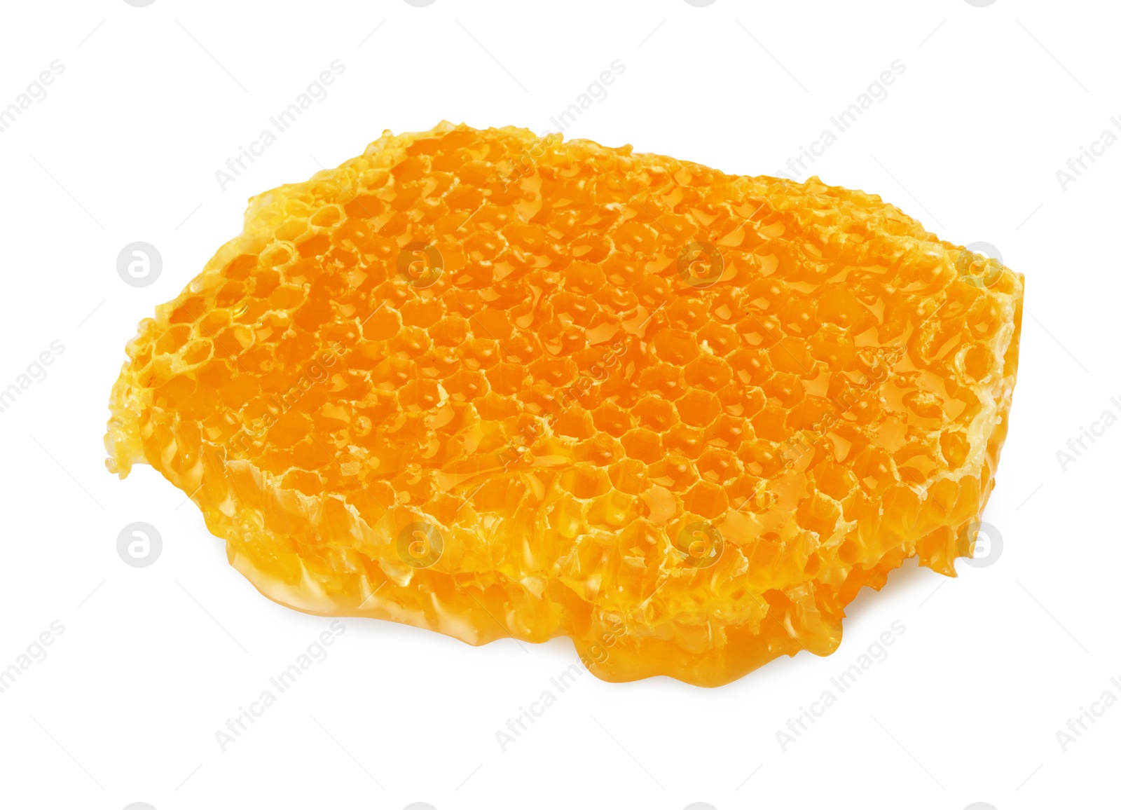 Photo of Piece of natural honeycomb with tasty honey isolated on white