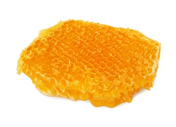 Photo of Piece of natural honeycomb with tasty honey isolated on white