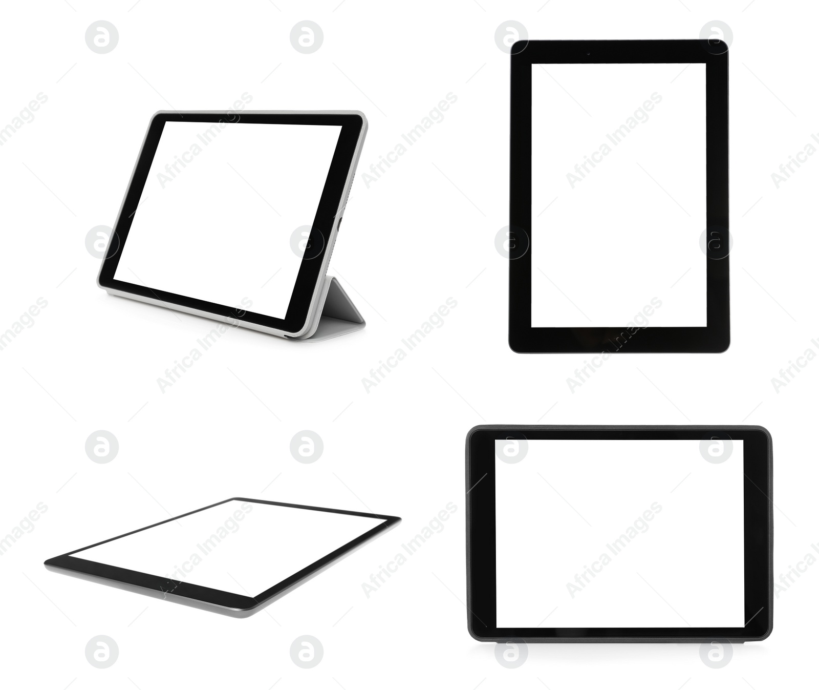 Image of Set of tablet computers on white background