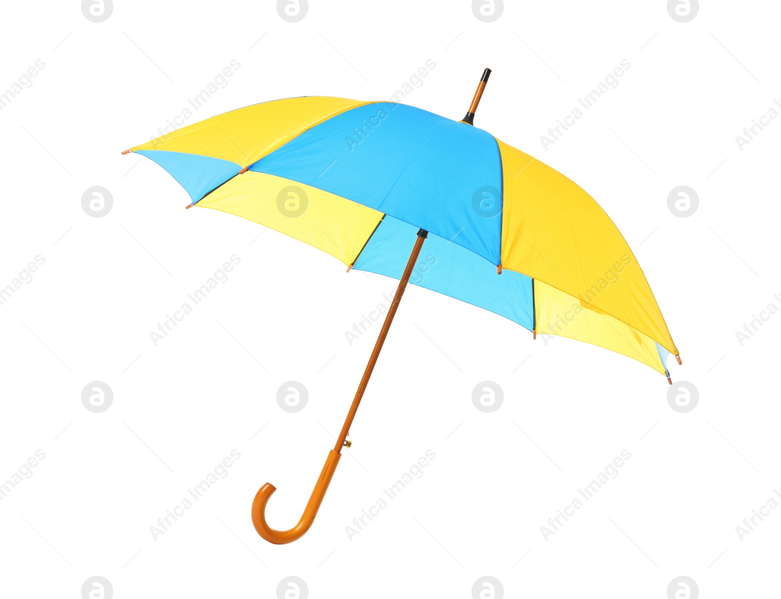 Photo of Modern opened bright umbrella isolated on white