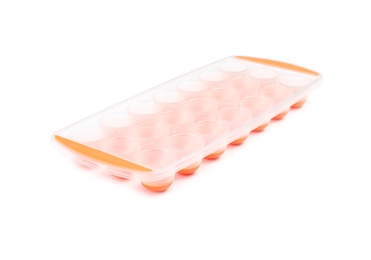 Empty ice cube tray on white background