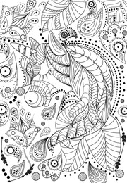 Beautiful unicorn and abstract ornaments on white background, illustration. Coloring page