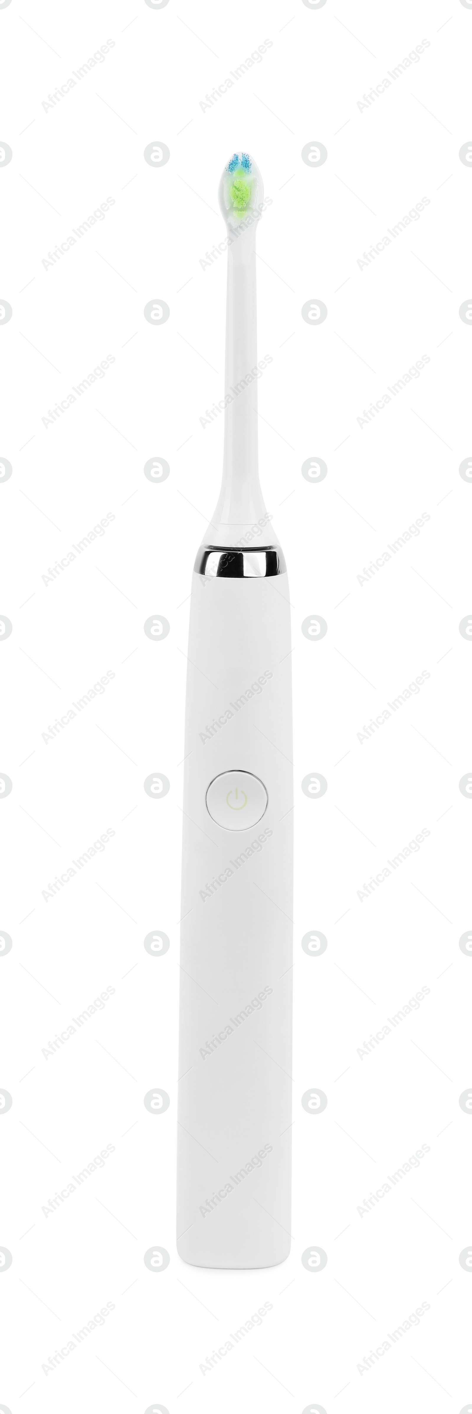 Photo of Electric toothbrush isolated on white. Dental care