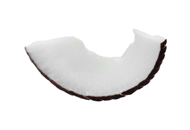 Photo of Tasty fresh coconut flake isolated on white