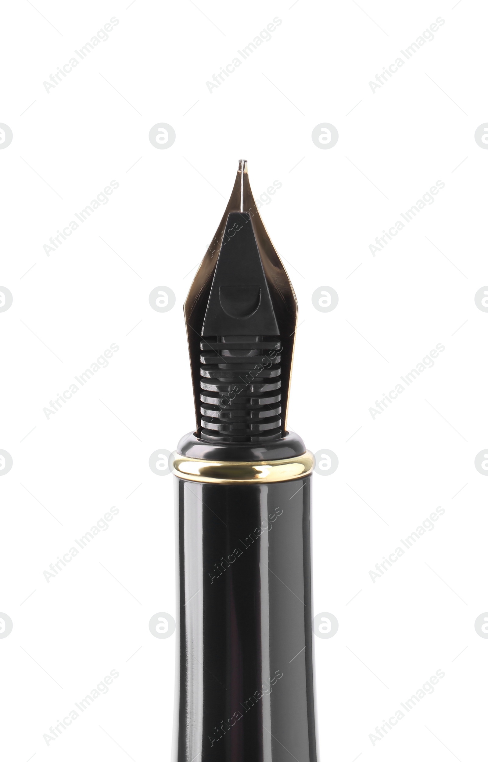 Photo of Stylish black fountain pen isolated on white