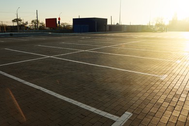 Car parking lots with white marking lines outdoors